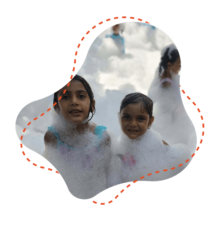 Kids having a foam party